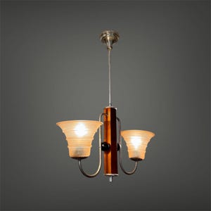 Very Rare Art Deco 2 Arms Chandelier, Central Europe 1930s / Art Deco Pendant Light / Bauhaus Chandelier / Bauhaus Pendant Light