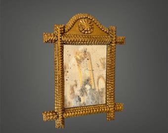 Small Tramp Art Mirror, 19th century, Eastern Europe / Tramp Art Frame / Tramp Art Furniture / Handcarved Mirror / Home Decor / Holiday Gift
