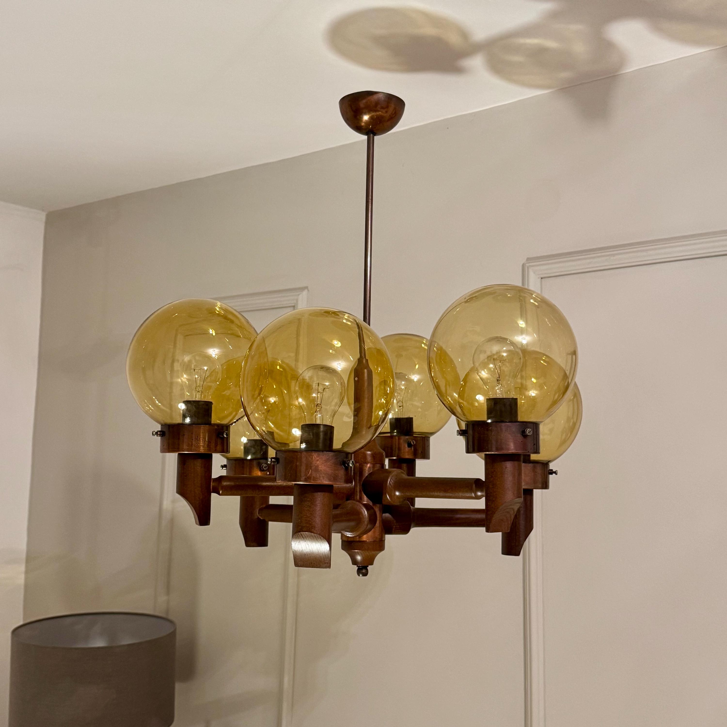 Vintage 6-arms Sputnik Chandelier, Yugoslavia 70s / Retro Chandelier / Postmodern Chandelier / Space Age Chandelier / Spider Chandelier