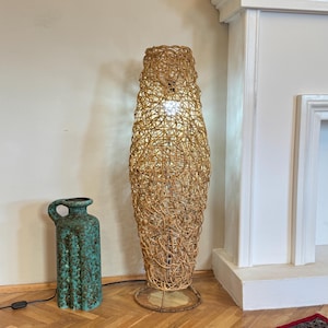 Vintage Rattan Floor Lamp, Europe 1980s / Wicker Lamp / Ambiental Lamp / Woven Floor Lamp / Vintage Floor Lamp / Home Decor