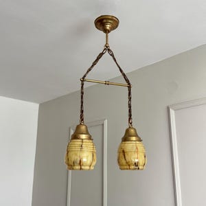 Rare Early Art Deco Marbled Glass Chandelier, Vienna, 1920s / Art Deco Pendant Light / Bauhaus Chandelier / Bauhaus Pendant Light / Butter