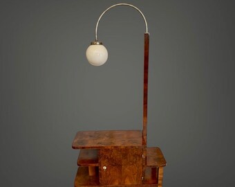 Art Deco Cabinet Lamp in Walnut Root Veneer, Europe 1930s / Art Deco Cabinet / Art Deco Lamp / Bauhaus Lamp / Bauhaus Cabinet / Art Deco Bar