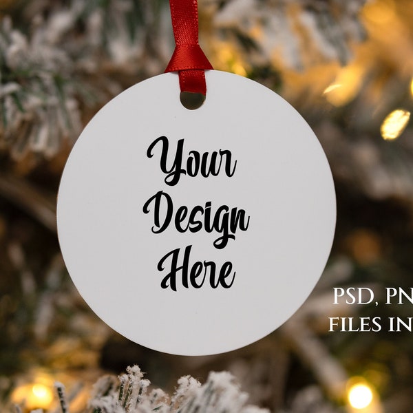 Round Aluminum Ornament Mockup Christmas Add your own image PSD and PNG Files Dye Sublimation POD Round Aluminum Ornament Mockup