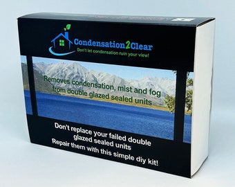 Window Repair Kit Clears condensation, mist and fog from failed blown double glazing windows (1-12 window kits sizes available)