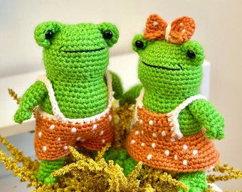 Patrón de crochet: Sr. y Sra. Froggy con vestido; Patrón Amigurumi Sapo/Rana