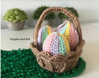 CROCHET PATTERN: Easy Ribbed Eggs in a Basket Amigurumi