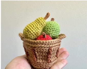 Crochet Pattern Mini Apples and Pears in a basket; Apples and Pear Amigurumi