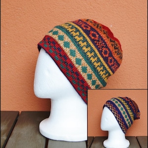 Handgefertigte peruanische, wendbare Wintermütze aus Baby-Alpaka – Unisex-Mütze im ethnischen Anden-Boho-Stil