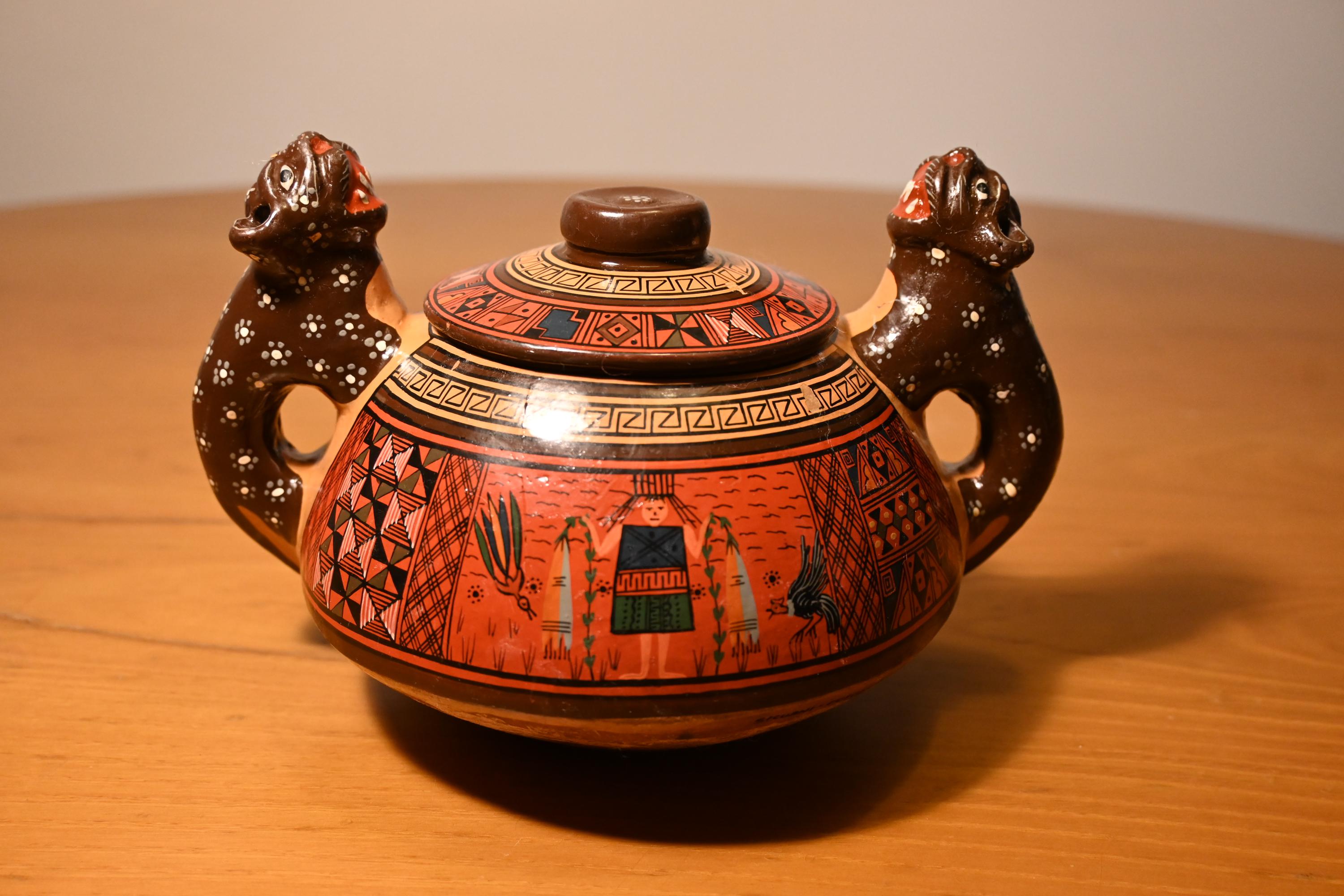 Peruvian Inca Terracotta Jug, Handpainted Pre-columbian Tribal Art