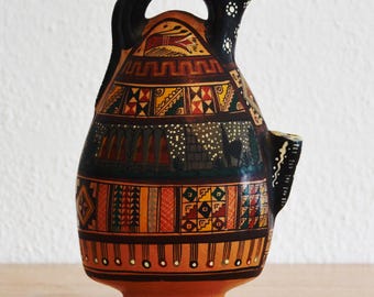 Peruvian Inca Terracotta Jug, Handpainted Pre-Columbian Tribal Art, Rustic Andean Ceramic Pottery, Authentic Handmade Peru Craft