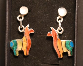 Vintage Alpaca Mexico Earrings: Purple Abalone Shell Boho Jewelry 