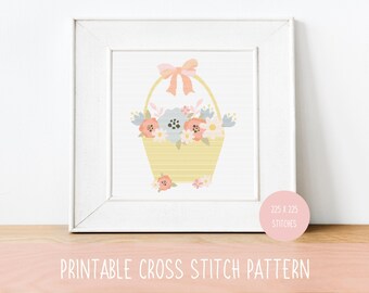 Printable Cross Stitch Pattern - Spring Flower Basket