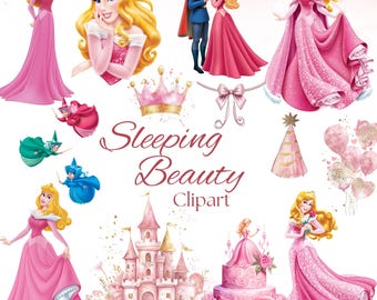 オーロラ姫の水彩画クリップアート：眠れる森の美女 PNG（デジタル