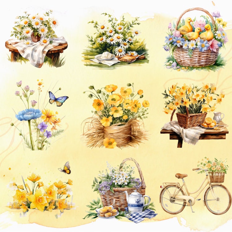 Watercolor Yellow Spring Clipart, Spring Clipart, Daisy Clipart, Spring ...