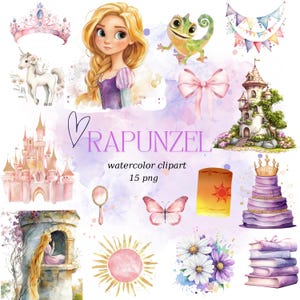 Clipart de Rapunzel em aquarela, Clipart de princesa, Rapunzel PNG, Princesa Disney