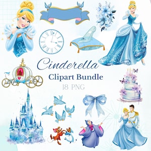 Bundle de cliparts Cendrillon, clipart princesse Disney, petite princesse clipart, png Cendrillon, png Disney, clipart princesse aquarelle