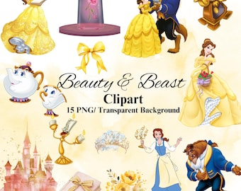 Lot de cliparts La Belle et la Bête, Princesse Belle, Disney PNG (téléchargement numérique)