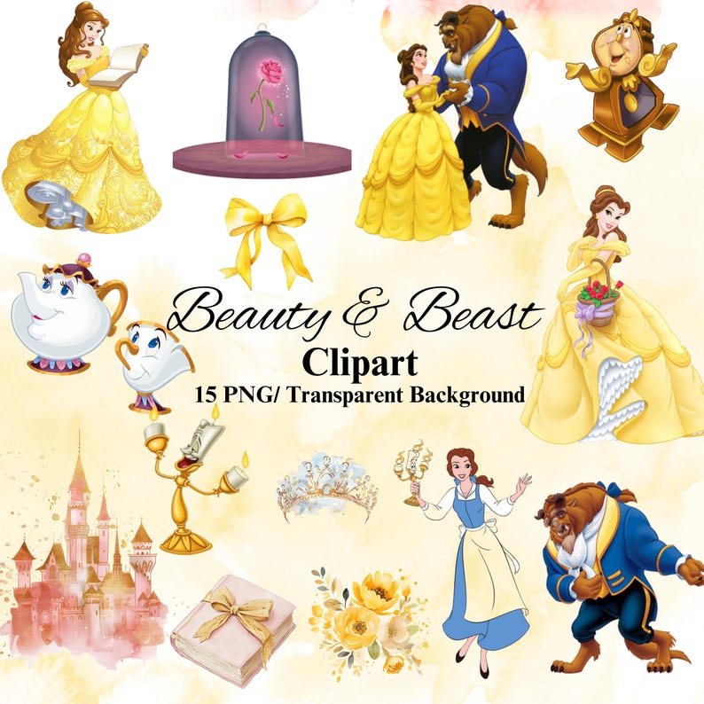 Beauty and the Beast Clipart Bundle, Princess Belle, Disney PNG ...