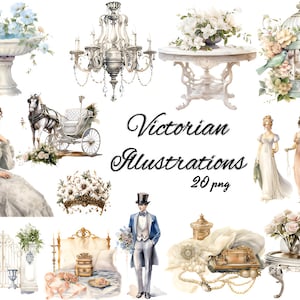 Watercolor Victorian Clipart PNG Vintage Illustrations Junk Journal Digital Download