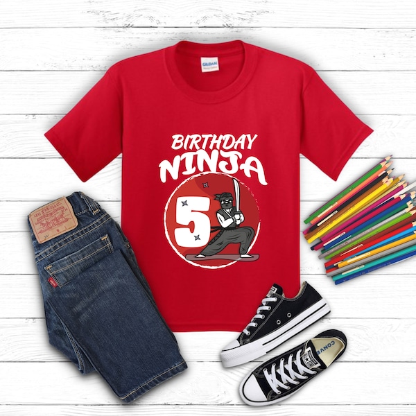 Custom Birthday Ninja T-shirt, Little Ninja Is 2 3 4 5 6 7 8 9 10 Year Old Boy Shirt, Funny Martial Arts Party Gift, Youth Kids Tee