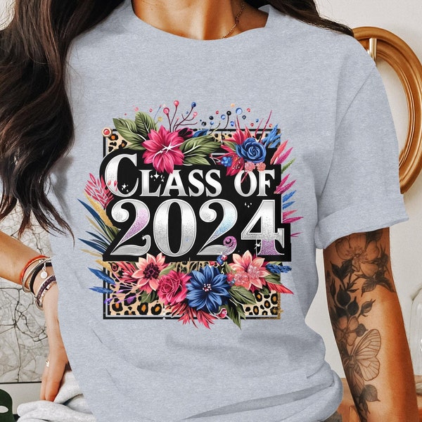 Class of 2024 Graduation PNG, Digital Download, Floral Leopard Print Design, Transparent Background for Commercial Use, Graduate SVG C/O 24