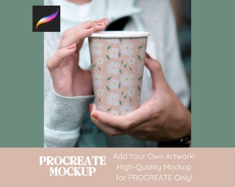 Mockup de xícara de café Procreate, Mockup de padrão sem emendas para Procreate, Mock Up Procreate Design de mockup de caneca de café Padrão de repetição digital