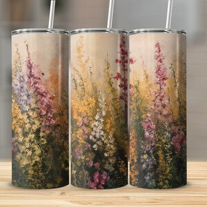 Floral Skinny Tumbler Wrap, Watercolor Flower Tumbler Design, 20 oz Digital Download, Tumbler Sublimation Wrap, Wildflowers PNG Design