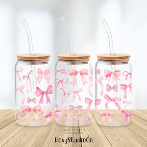 Coquette Bow 16oz Glass Can Tumbler Sublimation Design, Pretty Bows Sublimation Design, Coffee Glass Cup, Can Tumbler PNG Libby Sparkles