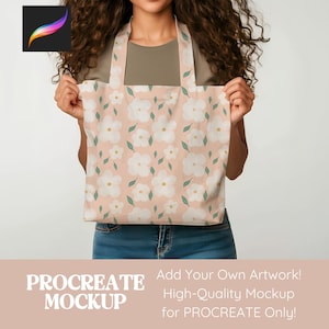 Procreate Mockup Tote Bag Seamless Pattern Design Mockup, Mock Up Artwork Digital Paper Purse Tote Mockup Procreate Template