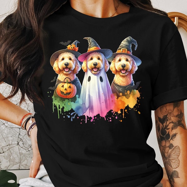 Halloween Dog Trio PNG, Cute Witch Costume Golden Retriever Digital Download, Printable Spooky Puppy Clipart, Sublimation Graphics Design