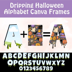 Canva Frames Dripping Letters Halloween Alphabet Sublimation design for Spooky Designs Editable Template Drag and Drop Doodle Letters