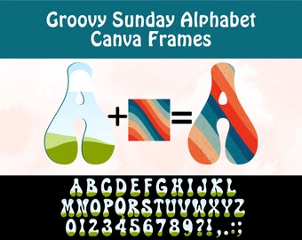 Retro Alphabet Canva Frames, Groovy Letters, Fillable Letters Canva, Drag and Drop Design, Add Your Own Pattern Letters, Photo Letters
