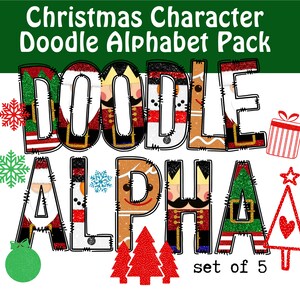 Christmas Doodle Letters + Clip Art, Uppercase Alphabet Set, Retro Christmas Sublimation Letters, Santa Xmas Holidays PNG Commercial Use