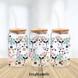 Blumen 16 Unzen Glasdose Becher Sublimationsentwurf, hübsche Blumensublimationsentwurfs-Kaffeeglasschalen-Behälter-Hochzeitsentwurf Bachelorette