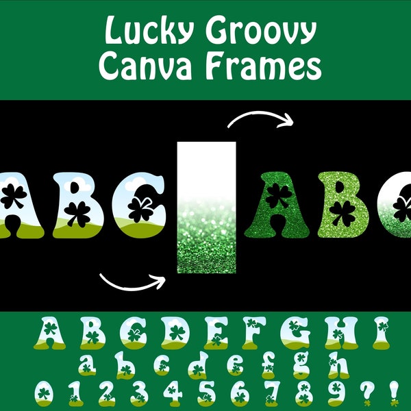St. Patrick's Day Letters, Shamrock Alphabet Canva Frames, Green Shirt, Lucky Tshirt, Lucky Letters, Drag and Drop Editable Template PNG