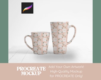 Caneca Procreate Mockup, Seamless Pattern Mockup para Procreate, Mock Up Procreate Coffee Mug Mockup Design Digital Repeat Pattern