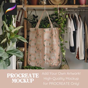 Procreate Mockup Tote Bag Seamless Pattern Design Mockup, Mock Up for Artwork and Digital Paper Tote Bag Mockup Procreate Template Purse