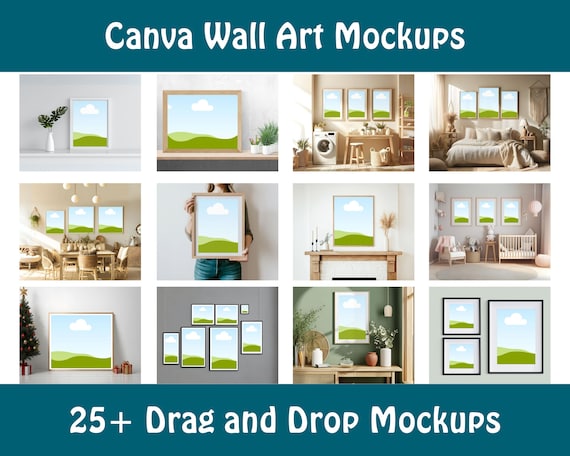 Canva Wall Art Mockups Drag and Drop for Commercial Use, Picture Frame Mockups, Wall Frame Mockup for Digital Downloads PNG