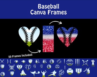 Marcos de Canva de béisbol, Canva de plantilla editable, marcos de Canva deportivos, PNG de béisbol, camisa de béisbol de bricolaje, diseños de bate y pelota, jugador de béisbol
