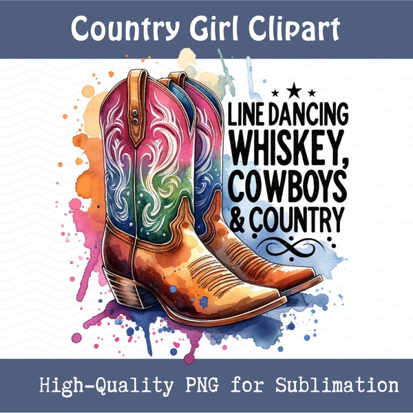 Western Cowboy Boots Digital Art, Line Dancing Whiskey and Country Theme, Rustic Decor PNG, Cowgirl Boots, Cowboy Shirt Design, Western PNG
