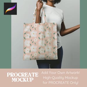 Procreate Mockup Tote Bag Seamless Pattern Design Mockup, Mock Up for Artwork and Digital Paper Tote Bag Mockup Procreate Template Purse
