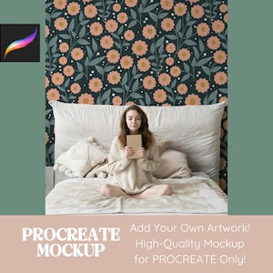 Procreate Mockup Wallpaper Musterdesign Mockup, Mock-Ups für Kunstwerk und Digital Paper Schlafzimmerwand Procreate Vorlage