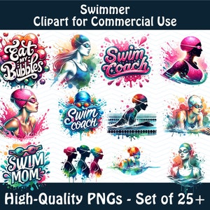 Paquete de imágenes prediseñadas de natación para diseños de nadadores, vida de nadador, mamá nadadora, entrenador de natación, Eat My Bubbles, camisetas divertidas de natación, diseños de equipos de natación