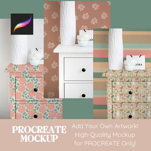 Procreate Mockup Wallpaper Seamless Pattern Design Mockup, Mock Ups for Artwork Dresser Furniture Wallpaper Mockup Procreate Template