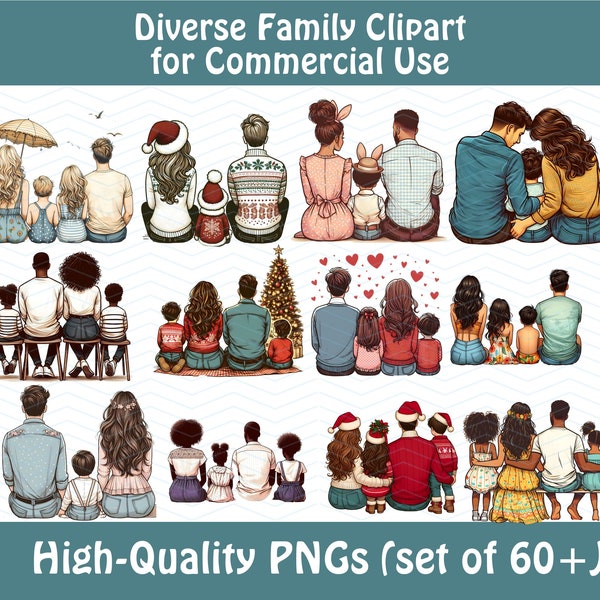 Family Clipart Bundle Diverse Families PNG Family Portrait Brother Sister Father's day Mother's day DIY, Commercial Use Digital Download