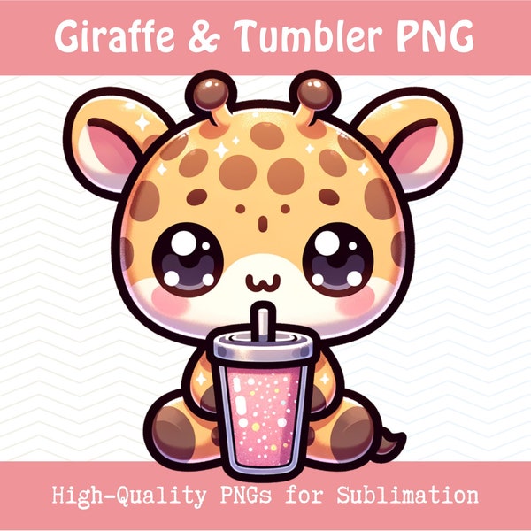 Kawaii Giraffe PNG, Baby Giraffe Shirt, Valentine Giraffe PNG, Animal Designs, Cute Baby Giraffe, Giraffe with Tumbler, Pink Glitter Tumbler