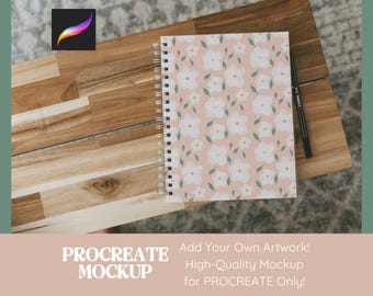 Procreate Mockup Spiral Notebook Mockup Seamless Pattern Design, Mock Ups for Artwork and Digital Paper Journal Diary Procreate Template