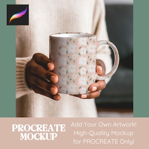Procreate Mockup Coffee Mug Mockup Seamless Pattern Design, Mock Ups for Artwork and Digital Paper Realistic Mug Mockup Procreate Template