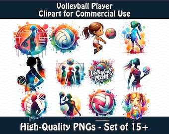Volleyball Clipart Bundle for Sublimation Design, Volleyball Mom PNG, Volleyball Player Gift DIY Volleyball Shirt Watercolor Sports Clip Art