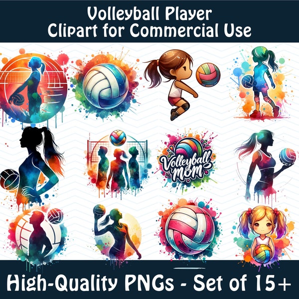 Volleyball Clipart Bundle for Sublimation Design, Volleyball Mom PNG, Volleyball Player Gift DIY Volleyball Shirt Watercolor Sports Clip Art